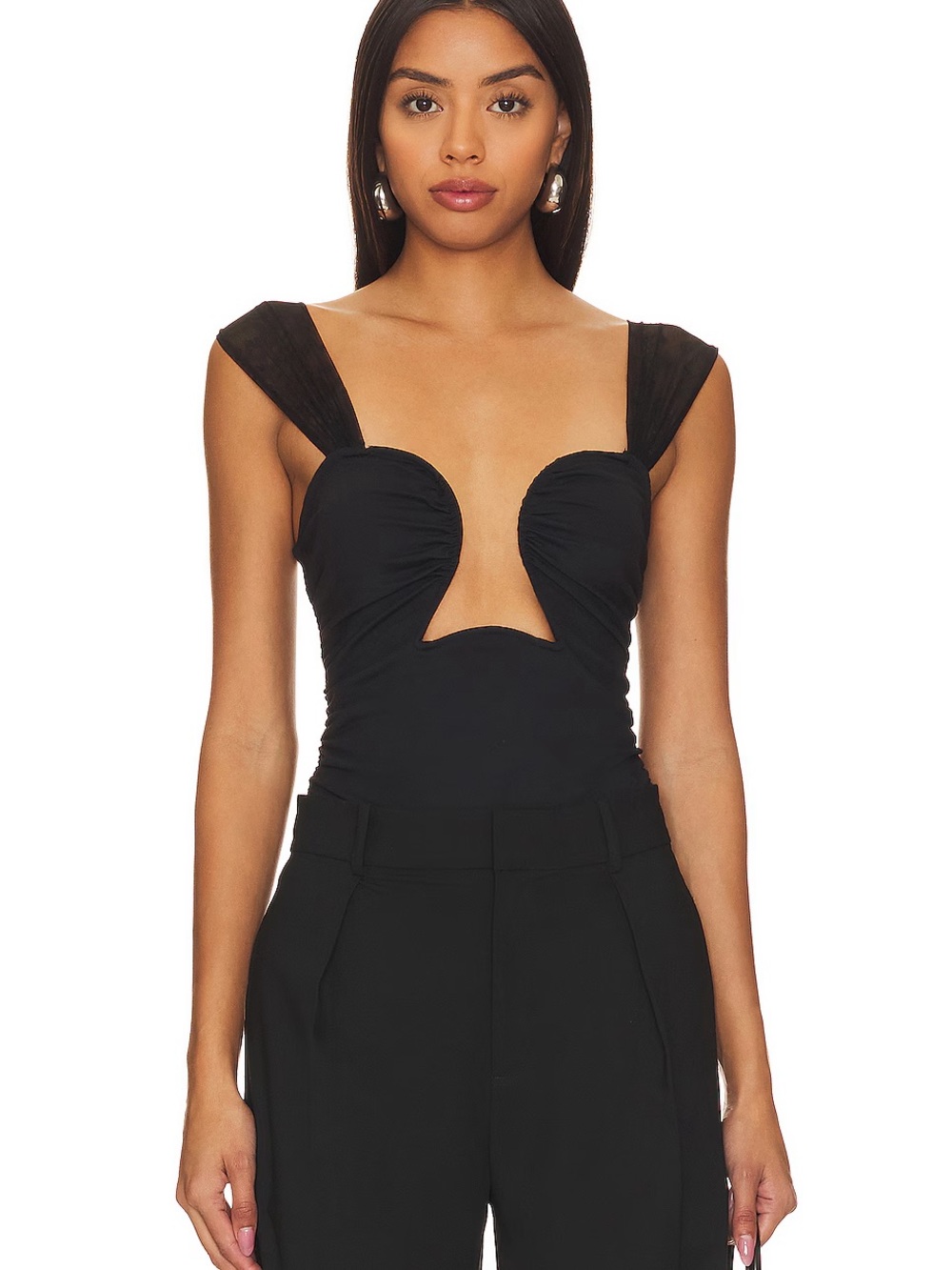Free People Black Sculpted Cutout Bodysuit
